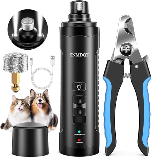 Dog Nail Grinder, Dog Nail Trimmers, and Clippers Kit with 2 LED Lights. Super Quiet Electric Pet Nail Grinder, Rechargeable, for Small, Medium, and Large Dogs & Cats, 2 Diamond Grinding Wheels. by SNMDQZ