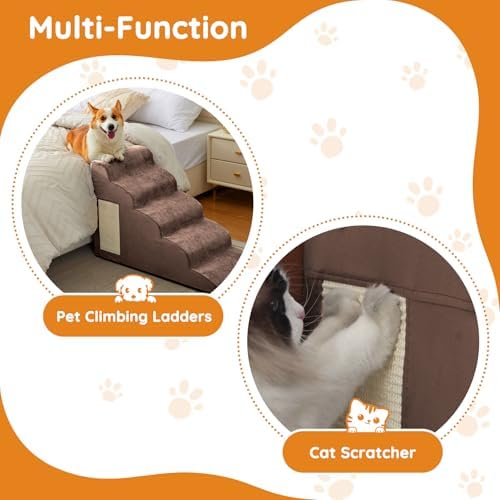 Ahpmeoa Dog Stairs for Small Dogs 19.7" H, Dog Ramp for Bed, 4-Step, Coffee - Image 5