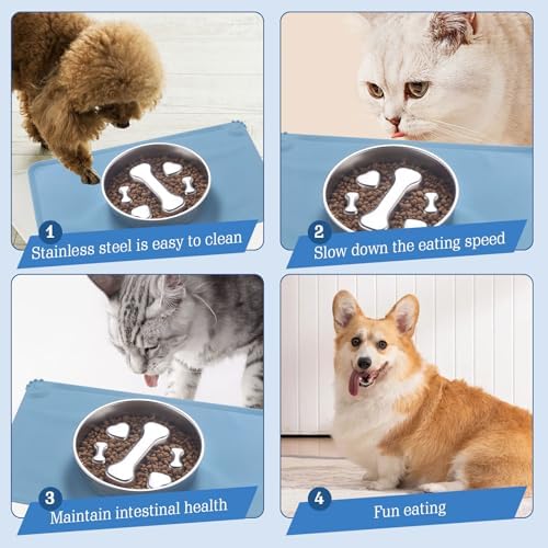 Stainless Steel Slow Feeder Dog Bowls – Non-Slip Metal Dog Bowl for Large & Medium Breeds, Puppy Puzzle Feeder – 2 Cup Capacity for Small to Big Pets – Durable Slow Feed Dog & Cat Food Dish with Mat - Image 6