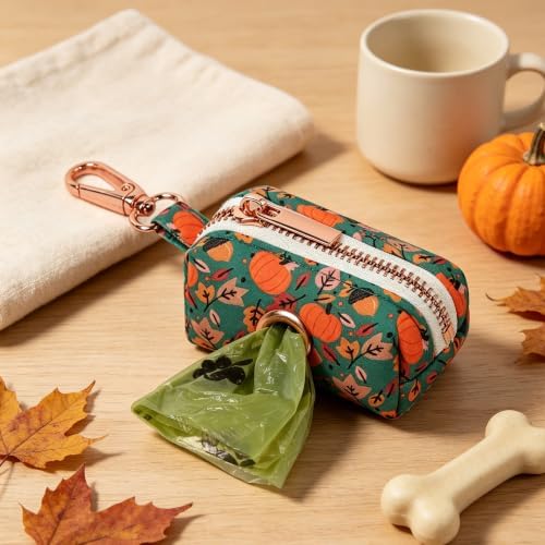 ARING PET Fall Dog Poop Bag Holder, Cotton Puppy Pumpkin Waste Bag Dispenser Attach to Any Leashes, Portable Washable Pet Waste Pouch Holder with Two Rolls of Bags - Image 2