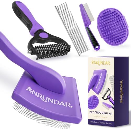 5PCS Dog Grooming Kit with Long Pin Slicker Brush for Dogs, Violet by Anrundar