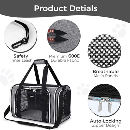 BAGLHER Pet Travel Carrier, Cat Carriers Dog Carrier for Small Medium Cats Dogs Puppies, Airline Approved Small Dog Carrier Soft Sided, Collapsible Puppy Carrier. Grey - Image 3