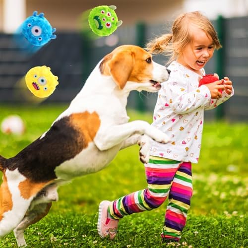 HyDren 8 Pack Plush Squeaky Dog Ball Dog Toys Gift for Small Medium Teething Puppy 2 In1 Fuzzy 4" with Squeakers Cute Funny Chewing Toys for Pet Gift(Funny) - Image 6