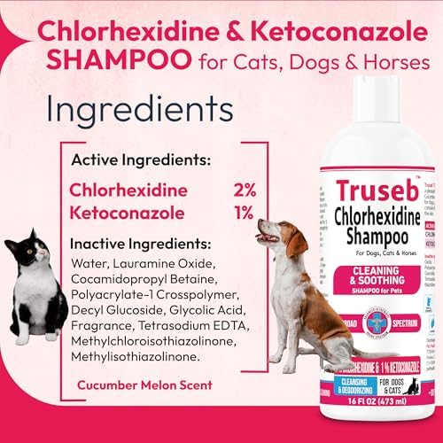 Truseb Topical Ketoconazole and Chlorhexidine Shampoo for Dogs, Cats, and Horses with Aloe - 16 oz (Ketoconazole & Chlorhexidine Shampoo, 16 oz) - Image 2