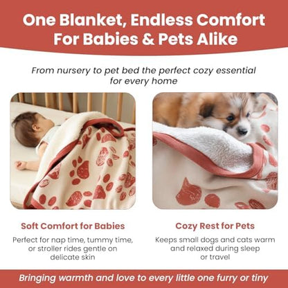 Baby & Pet Blanket 100% Cotton with Sherpa Fleece – Soft Stroller & Cuddle Blanket for Baby, Dog & Cat – Breathable, Hypoallergenic, Washable – 76×96 cm Amber Glow - Image 3