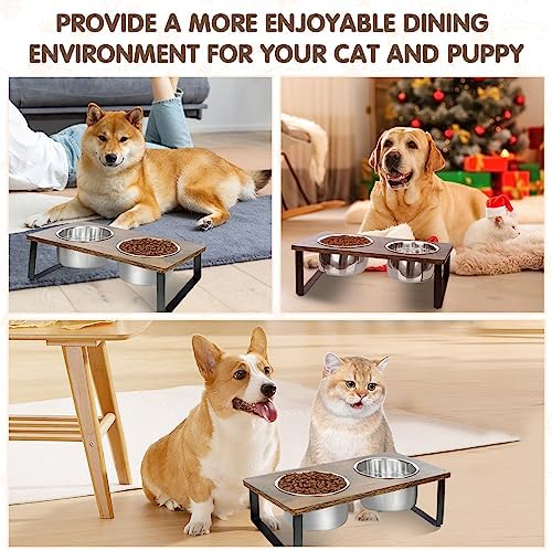 Elevated Dog Bowls for Small Medium Wood Dogs Raised Bowl Stand with 2 Stainless Steel Deep Dog Food and Water Bowls, Anti Vomit, Non-Slip Feeding Dishes(Tilted，3 inches in Height, 40oz - Image 5