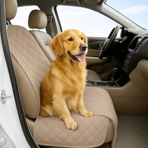 Deluxe Quilted and Padded Dog Pet Car Single Seat Cover with Comfort Fabric and Non-Slip Back Best for Car Truck and SUV - Travel with Your Pet Mess Free - Universal Fit 21" Wx72 L- Taupe by FormosaCovers