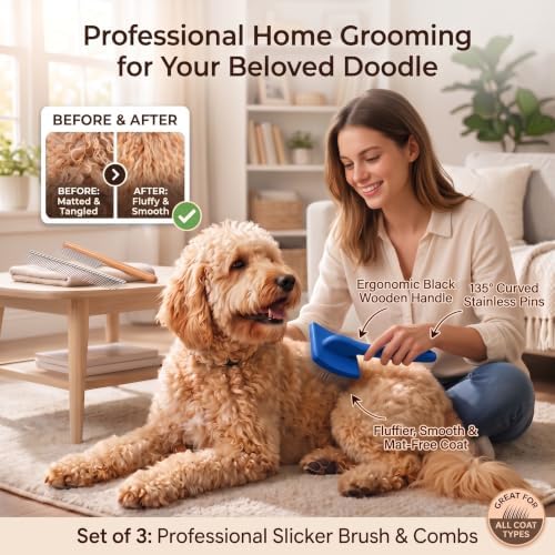 Slicker Brush for Dog, Doodles, Poodles & Long Haired Cats,Blue - Image 3