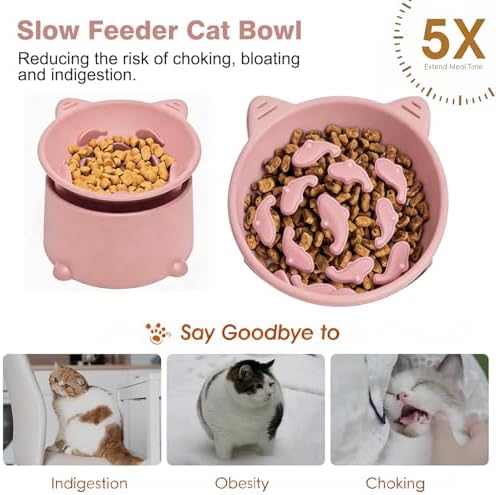 Raised Slow Feeder Cat Bowl, Silicone Elevated Tilted Cat Slow Feeder Bowl - Image 7