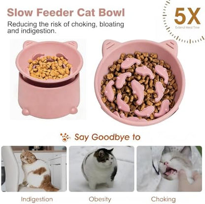 Raised Slow Feeder Cat Bowl, Silicone Elevated Tilted Cat Slow Feeder Bowl - Image 7