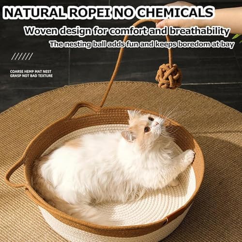 Instinct Basket, Stimuli Handwoven cat Basket Rope Cotton Eliminates Bed Rejection Round Pet Basket, Boho Catbed for Cats Handwoven Scratchable Breathable Weave (Small) - Image 3