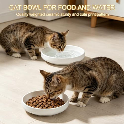 Shallow Elevated Cat Bowls with Bamboo Stand, 6.1 Inch Wide Ceramic Cat Dish Whisker Friendly, 2 Pack Pet Food and Water Plates - Image 5
