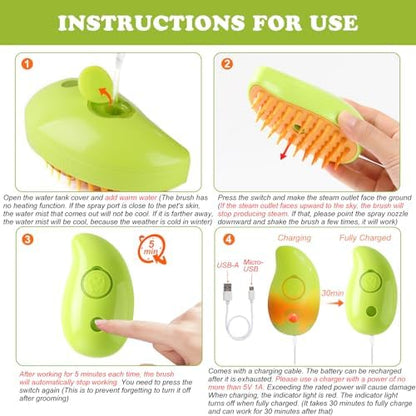 Steam Brush for Cats Shedding, 3 in 1 Steamy Water Pet Hair Removal Comb with Steamer, Spritz Comb for Dog, Indoor Cat Spray Mist Grooming Defur Brush, Cepillo Vapor Gato Perro, Steaming Cleaning Spa - Image 6