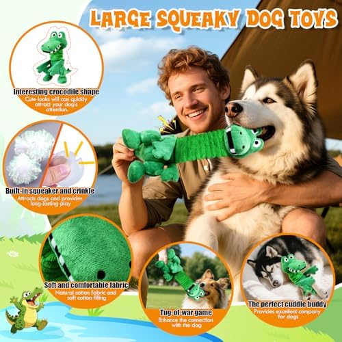 Fuufome Large Squeaky Dog Toys:Plush Tug of War Dog Toys with Crinkle-Interective Chew Toys for Small,Medium,and Large Breeds- Puppy Toys Keep Them Busy&Dental Exercise - Image 3
