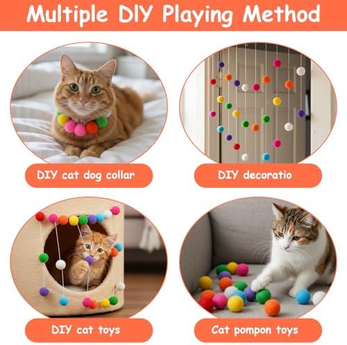Ouligay 70 PCS Silent Cat Balls 1 Inch Colorful Cat Pom Pom Balls, Cats Toy Ball Soft Interactive Lightweight, Fuzzy Ball for Cats Kitten Toys for Indoor Crafts - Image 5