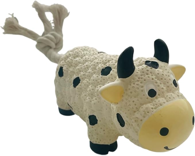 Squeaky Dog Chew Toys, Set of 2 Cow Shaped, with Rope