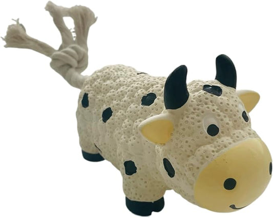 Squeaky Dog Chew Toys, Set of 2 Cow Shaped, with Rope