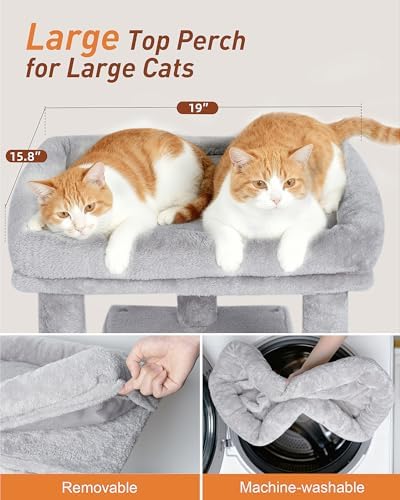 23.6" Cat Tree for Large Cat, 19 * 15.8 in Large Perch, Light Gray - Image 2