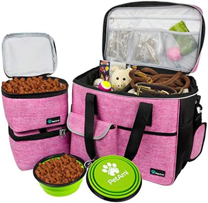 PetAmi Dog Travel Bag Organizer, Pet Supplies Tote Diaper Bag, Pink Large by PetAmi