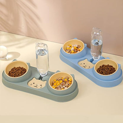 Mltao Pet Feeder, Sky Blue Automatic 3 in 1 Cat Feeder Bowl with Water Dispenser, Plastic Raised Cat Dishes, Wet and Dry Food Bowl Set for Small Dogs, Cats, Rabbits