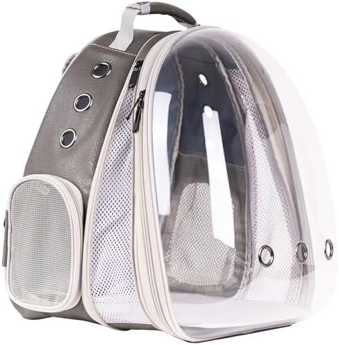 Front Extension Cat Backpack Carrier Cage for Large Cat, Up to 20 Pounds, Synthetic Leather Space Capsule Clear Bubble Window, Pet Carry Transport Book Bag by halinfer