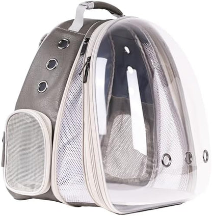 Front Extension Cat Backpack Carrier Cage for Large Cat, Up to 20 Pounds, Synthetic Leather Space Capsule Clear Bubble Window, Pet Carry Transport Book Bag by halinfer