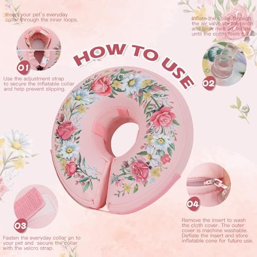 IEUUMLER Inflatable Recovery Dog Cone Collar, Neck Donut Protective ECollar, Adjustable Soft Collar for Dog and Cat After Surgery Prevent from Biting & Licking EU020 Floral Wreath XL - Image 5