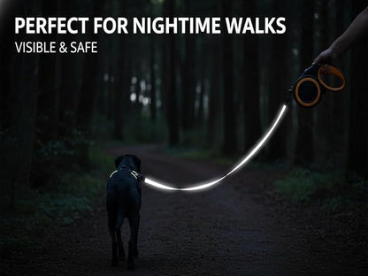 Retractable Dog Leash with Reflective Tape - 16ft Heavy Duty Tangle-Free Walking Leash for Small to Medium Dogs - Ergonomic Non-Slip Grip - Enhanced Night Safety & One-Handed Brake