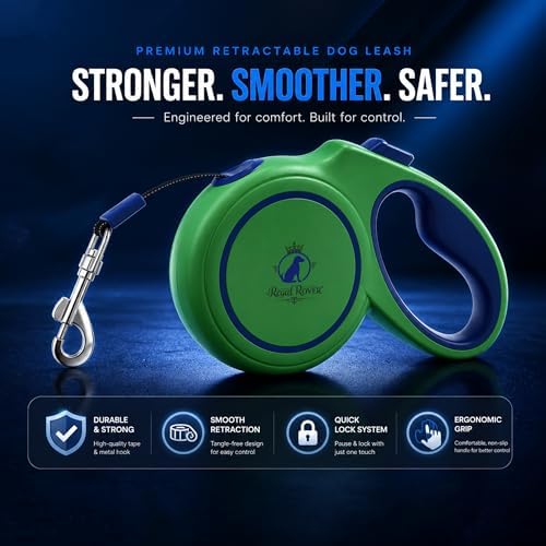 Retractable Dog Leash 16 FT (5M) – Heavy Duty Tangle-Free Dog Leash with One-Touch Brake & Lock, Reflective Nylon Tape, Ergonomic Non-Slip Handle for Small, Medium & Large Dogs up to 50 KG - Image 3