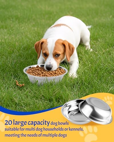 20 PCS Stainless Steel Dog Bowls, 32 Oz (4 Cups) Thickened Metal Dog Bowls for Multi Dogs Multi Cat Households or Kennels, Pet Replacement Bowl of Food and Water, Dishwasher Safe - Image 5