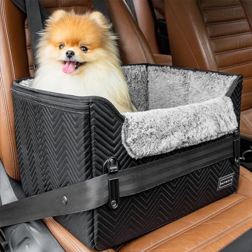 PETSFIT Small Dog Car Seat, Waterproof PU Leather Dog Carseat with Patent Safe Buckles, Clip-On Leash, Car Seat for Dogs, Cats Up to 25 lbs (Glossy Black) by Petsfit