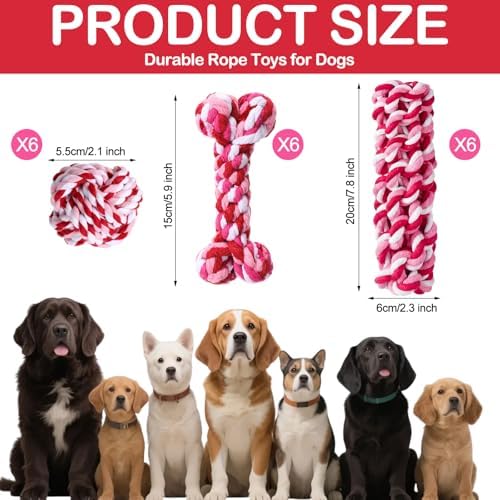 18 Pcs Dog Rope Toys Set Interactive Chew Balls Toys for Aggressive Chewers Large Medium Small Dogs Pet Puppy Teeth Cleaning Fun Training Birthday Gifts Pink - Image 3