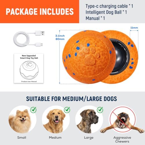 Interactive Dog Ball Toys - Automatic Moving, Bouncing Chew Toys, Wicked Balls with 3 Modes, E-TPU Vibrating Dog Ball for Small/Medium/Large Dogs, Birthday Gifts for Dogs(Orange) - Image 5