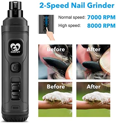 Casfuy Dog Nail Grinder with 2 LED Light - New Version 2-Speed Powerful Electric Pet Nail Trimmer Professional Quiet Painless Paws Grooming & Smoothing for Small Medium Large Dogs and Cats (Grey) - Image 5