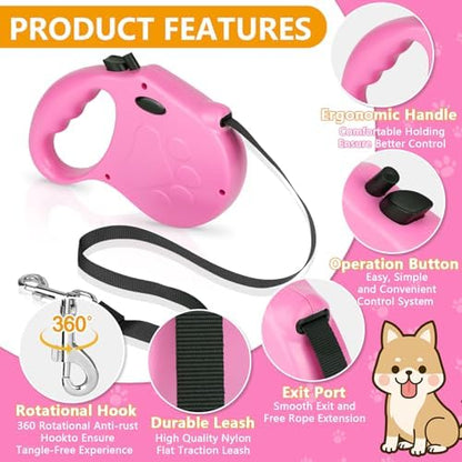 Retractable Dog Leash, 16ft Dog Walking Leash for Small Dogs up to 77lbs, Non-Slip Handle - Pink - Image 3