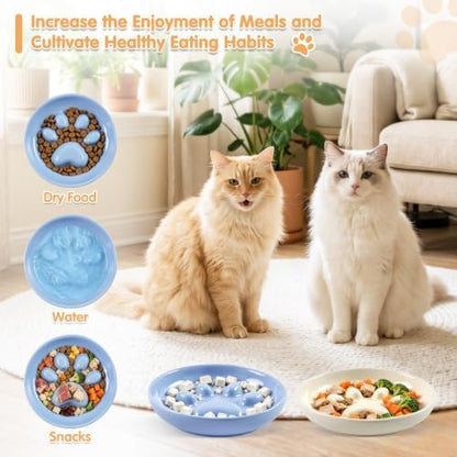 Cat Slow Feeder Bowl Set,2 Pcs Pastel Series Cat Plate for Dry and Wet Food - Image 5