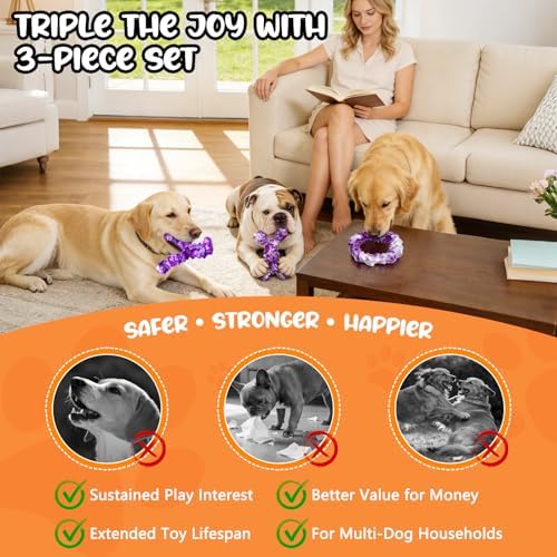 WOWBALA 3 Pack Dog Chew Toys for Aggressive Chewers,Indestructible Dog Toy for Medium Large Dogs, Chew Toys to Keep Dogs Busy,Super Chewer with Tough Nylon, Reduce Boredom & Anxiety（Bacon Flavored） - Image 5