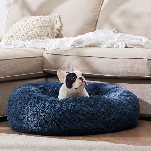 Bedsure Calming Small Dog Bed Donut Washable Cat＆Puppy Bed,23 inches Navy - Image 4
