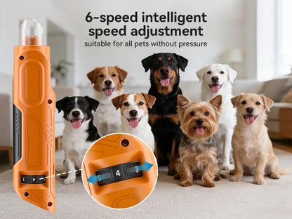 PAPIFEED 6 Speed Pet Nail Grinder with Dual LED Lights, Rechargeable Dog Nail Trimmer with Dust Proof Cover, Type-C Charging Powerful Torque Pet Nail Clipper for Small Medium Large Dogs Cats?Orange?