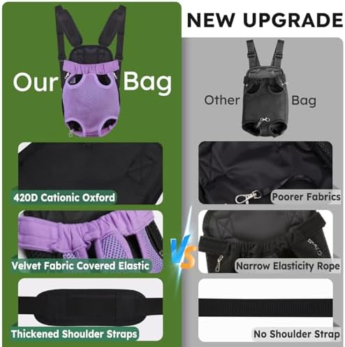 Pet Carrier Backpack, Hands-Free Adjustable Dog Front Carrier Legs Out & Easy-Fit Dog Backpack Carrier for Hiking Camping Traveling Cycling for Small Dogs and Rabbits (Large, Purple) - Image 5