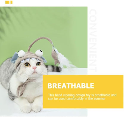 POPETPOP Pet Cat Teaser 2pcs Head Mounted Cat Headgear Interactive Self-Service Adjustable Size Hat