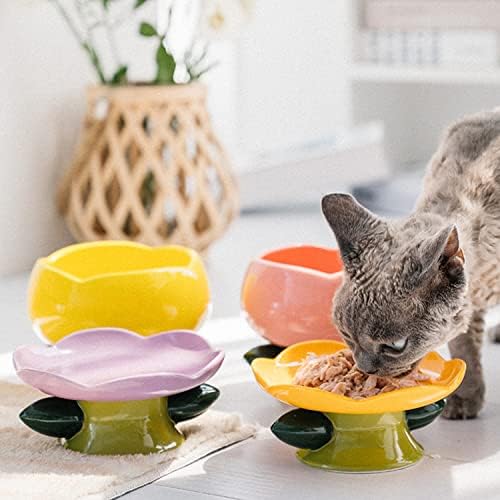 PIPIPET Raised Cat Bowls, Ceramic Flower Dish, Elevated Cat Food Bowls for Spine & Whisker Protection - Purple - Image 4