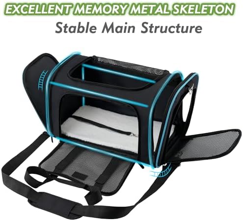 Soundy Large Cat Carrier Dog Carrier Under 25 Lbs,Collapsible Ventilated Portable Pet Bag with Soft Sided Breathable Mesh for Long Car Trips Maxi Load 2 Kittens or Small, Medium Dog (Large Black) - Image 2