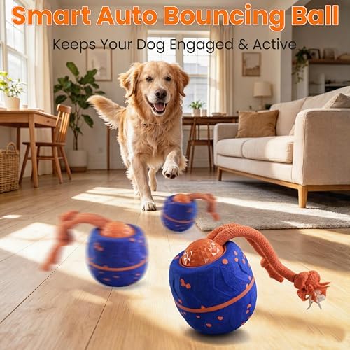 Interactive Dog Toy, Automatic Bouncing Rotating, Realistic Dog Barking Sounds, E‑TPU, IP54, Rechargeable, Small/Medium/Large Dogs, Indoor/Outdoor（Blue） - Image 5