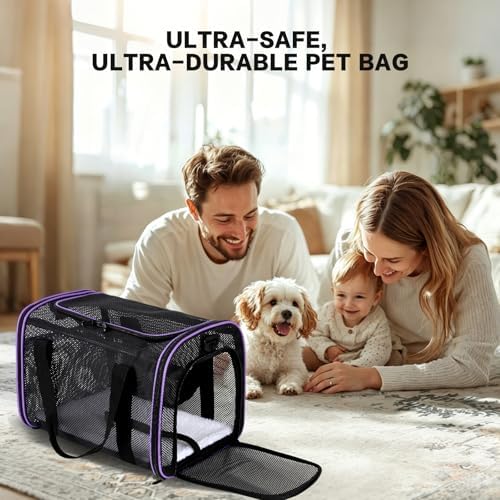 Cat Carrier, Soft-Sided Pet Carrier Bag, Breathable Mesh, Black (Purple, 20 * 13 * 13) - Image 5