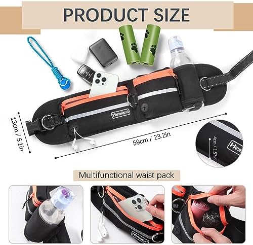 Hands-Free Waist Leash with Pouch for Two Dogs: Reflective Stitching, Dual Handle & Bungee Retractable Design – Ideal for Medium to Large Dogs (Orange) – Dog Walking Accessories - Image 3