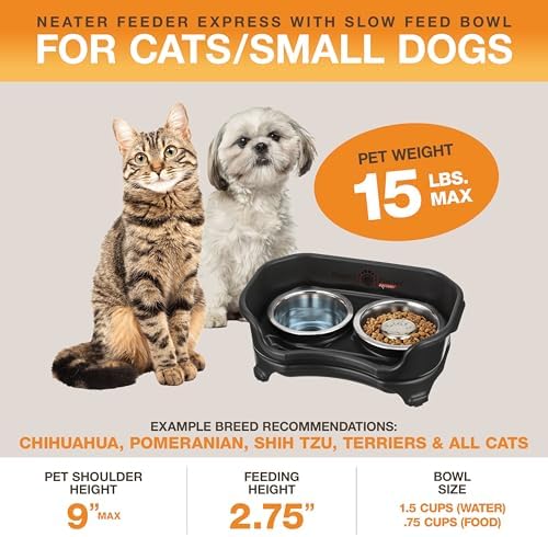 Neater Feeder Express Mess Proof Dog Bowls Elevated for Small Breed – Made in USA – No Spill Raised Slow Feeder Elevated Dog Bowl Stand, Stainless Steel Food and Water Bowl Set, Black - Image 2