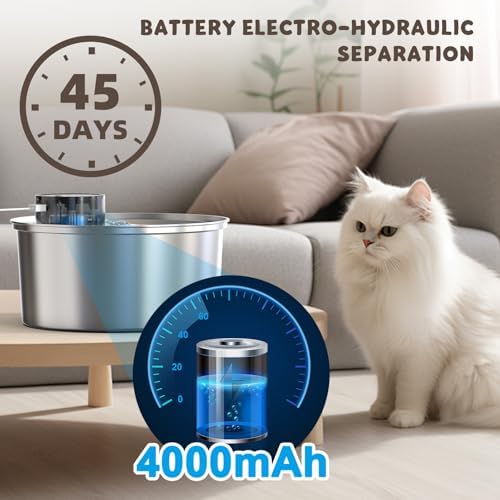 Casfuy PWL-003 Smart Motion Sensor Cordless Stainless Steel Dog & Cat Water Fountain, 108-oz - Image 3