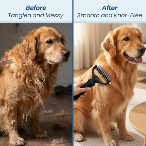 Pet Grooming Rake for Dogs and Cats - Double-Sided Deshedding Dematting Tool, 4-in-1 Undercoat Rake & Metal Comb for Long and Short Haired Pets, Reduces Shedding by 95%, 4Pack - Image 6