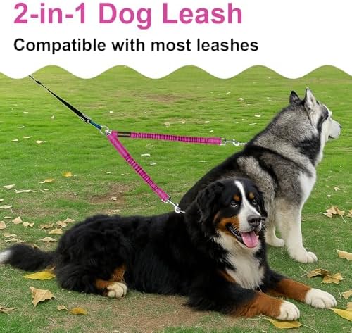 MingXpet 2 Dog Leash, Dog Leash for 2 Dogs, 360° Swivel No Tangle Double Walking Training Leashes for Large Dogs that Pull, Comfortable Shock Absorbing Reflective Bungee, Rose - Image 7